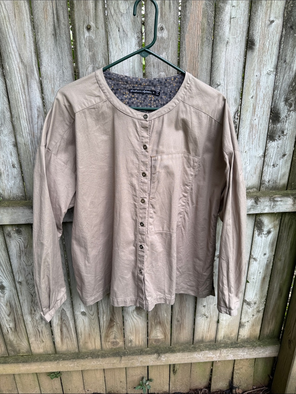 Gudrun Sjoden Organic Cotton Button Front Jacket Top Shacket side open pocket XL